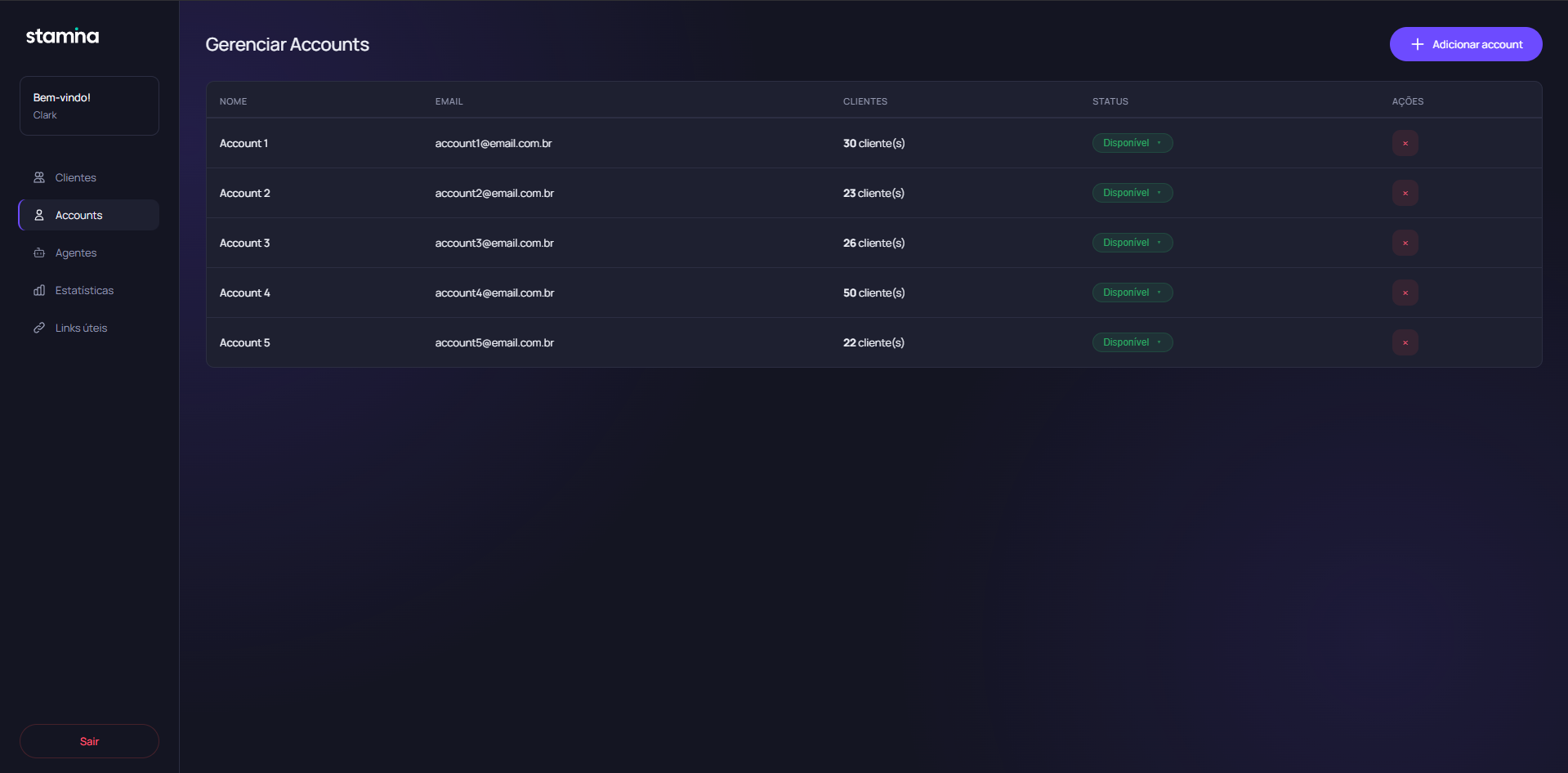 Prévia do site Client Central Dashboard - Tela 4